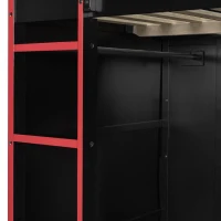 Full Size Wood Loft Bed with Built-In Desk and Gaming Station, Sturdy Bed Frame for Gamers and Multitaskers, 78.5'' L x 56.5'' W x 65'' H, Red(m-6)