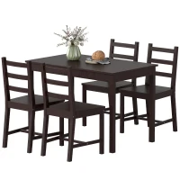 HOMCOM Dining Table Set for 4, 5 Piece Modern Kitchen Table and Chairs, Solid Wood Dining Room Set for Small Spaces, Breakfast Nook, Chestnut Brown(m-1)