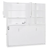 Twin Size Wall Murphy Bed with Built-in Light and Dual-Piston Lift, Space-Saving Foldable Bed with Top Cabinet, 83'' L x 15.5'' W x 90.5'' H, White(m-8)