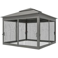 Outsunny 11' x 11' Pop Up Canopy 2-Tier Soft Top Shelter Event Tent w/ Netting Carry Bag for Patio Backyard Garden, Dark Grey(m-2)