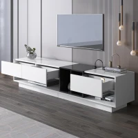 Modern TV Cabinet with 3 Drawers & 2 Open Compartments, Sturdy TV Stand for Contemporary Homes, 75'' L x 15.5'' W x 16.5'' H, Black+White(m-4)