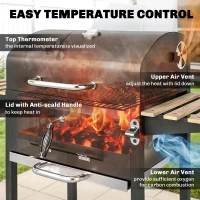 Outsunny 20" Charcoal BBQ Grill Barbecue on Wheels with Adjustable Charcoal Pan, Spacious Cooking Area, 3 Shelves, Thermometer(m-6)