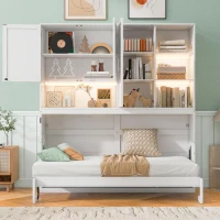 Twin Size Wall Murphy Bed with Built-in Light and Dual-Piston Lift, Space-Saving Foldable Bed with Top Cabinet, 83'' L x 15.5'' W x 90.5'' H, White(m-4)