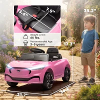 Qaba 12V Kids Ride On Car, Licensed Ford Mustang Mach-E Electric Car with Remote Control, LED Light, Music, Pink(m-3)