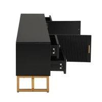 Modern TV Cabinet with Textured Doors, 4 Drawers & 2 Cabinets, Solid TV Stand with Metal Handles and Legs, 69'' L x 12'' W x 17.5'' H, Black(m-11)
