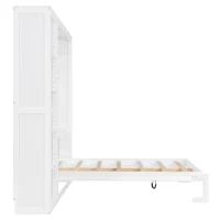 Queen Size Murphy Wall Bed with Reversible Shelf and Flexible Slat, Fold-Away Cabinet with 5-Tier Storage, 94'' L x 82'' W x 88.5'' H, White(m-10)