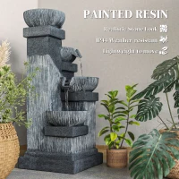 Outsunny 33.5" Water Fountain, 4-Tier Resin Cascading Bowls Outdoor Waterfall Fountain with LED Lights, Pump(m-6)