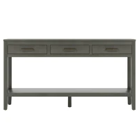 Farmhouse Entryway Table with Wide Top and Open Bottom Shelf, Minimalist Console with Adjustable Feet, 59'' L x 14'' W x 31.5'' H, Gray(m-12)