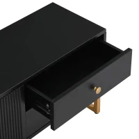 Modern TV Cabinet with Textured Doors, 4 Drawers & 2 Cabinets, Solid TV Stand with Metal Handles and Legs, 69'' L x 12'' W x 17.5'' H, Black(m-8)