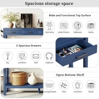 Farmhouse Entryway Table with Wide Top and Open Bottom Shelf, Minimalist Console with Adjustable Feet, 59'' L x 14'' W x 31.5'' H, Navy Blue(m-6)