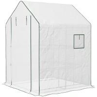 Outsunny Portable Greenhouse, Walk-In Small Outdoor Green House with 2 Tier U-Shaped Flower Rack Shelves, 4.6' x 4.7', White(m-2)