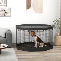 PawHut 8 Panels Foldable Dog Playpen with Bottom Pad & Top Cover, 36" High(m-1)