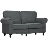 HOMCOM Mid Century Modern Loveseat Sofa, 2 Seater Small Couch with Nailhead Trim, for Living Room, Bedroom, Charcoal Gray(m-11)