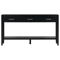 Farmhouse Entryway Table with Wide Top and Open Bottom Shelf, Minimalist Console with Adjustable Feet, 59'' L x 14'' W x 31.5'' H, Black(m-12)