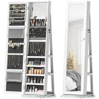 HOMCOM 360° Swivel Jewelry Armoire, Lockable Jewelry Cabinet with Full-Length Mirror, Storage Shelves, White(m-11)