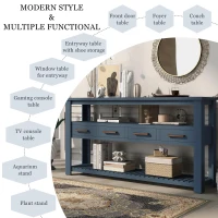 Large Entryway Console with 4 Drawers and 3-Tier Open Shelves, Versatile Table with Adjustable Feet, 62'' L x 14'' W x 32'' H, Navy Blue(m-4)