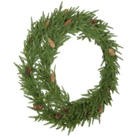 HOMCOM 36 inch Christmas Wreath, Artificial Norfolk Pine Wreath with Pine Cones and Realistic Branches for Door, Wall(m-1)
