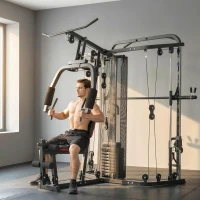 Soozier Home Multi Gym Smith Machine with 143LBS Weight Stack, Cable Pulley System, Chest Station, Preacher Pad, Leg Developer(m-1)