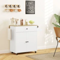 HOMCOM Rolling Kitchen Island with Drop Leaf, Kitchen Storage Cart with Drawer, Spice Rack and Towel Rack, White(m-8)