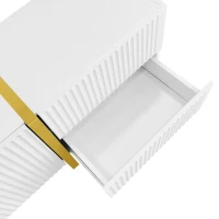 Elegant TV Cabinet with 3 Soft-Close Doors, 2 Drawers, Ample Storage, Modern TV Stand for Living Space, 74.5'' L x 14'' W x 17.5'' H, White(m-8)