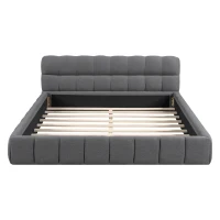 Queen Size Upholstered Bed with Grounded Solid Plywood & MDF Frame, Sturdy Bedboard with Wooden Slats, 87.5'' L x 66.5'' W x 23.5'' H, Gray(m-2)