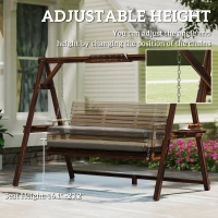Outsunny 3 Seat Wooden Porch Swing with Stand, Patio Swing with Cushion, for Garden, Poolside, Backyard, Carbonized Brown(m-7)
