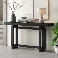 Modern Console Table with Pine Veneer Top and Solid Legs, Versatile Sofa Table for Hallway, Living Room, 59'' L x 15.5'' W x 31.5'' H, Black(m-7)