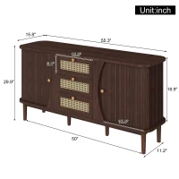 Rustic Style Sideboard with 2 Doors and Adjustable Shelves, Versatile Cabinet for Living Room or Dining Room, 55.5'' L x 16'' W x 30'' H, Wood(m-3)