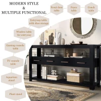 Large Entryway Console with 4 Drawers and 3-Tier Shelves, Sturdy Table with Metal Handlesand Adjustable Feet, 62'' L x 14'' W x 32'' H, Black(m-4)