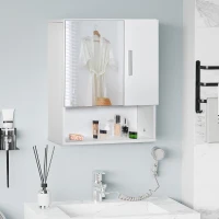 kleankin Bathroom Mirror Cabinet, Wall Mounted Medicine Cabinet with Double Doors and Adjustable Shelf, White(m-1)