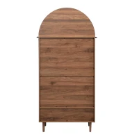 Elegant Wardrobe with Fabric Doors and Drawer, Solid Wooden Legs, Modern Clothes Cabinet with Wide Rail, 31'' L x 19.5'' W x 69'' H, Walnut(m-13)