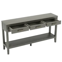 Farmhouse Entryway Table with Wide Top and Open Bottom Shelf, Minimalist Console with Adjustable Feet, 59'' L x 14'' W x 31.5'' H, Gray(m-2)