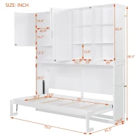 Twin Size Wall Murphy Bed with Built-in Light and Dual-Piston Lift, Space-Saving Foldable Bed with Top Cabinet, 83'' L x 15.5'' W x 90.5'' H, White(m-3)