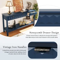 Modern Entryway Table with Bottom Shelf and Iron Handles, Multi-Functional Console with Wide Surface, 60'' L x 15.5'' W x 31'' H, Navy Blue(m-6)