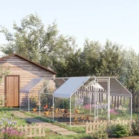 PawHut Large Chicken Coop Metal Chicken Run with Waterproof and Anti-UV Cover, Flat Shaped Walk-in Fence Cage Hen House for Outdoor and Yard Farm Use, 1.3" Tube Diameter, 9' x 24' x 6.5'(m-10)