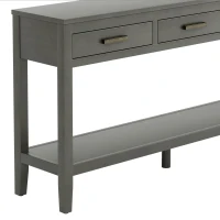 Farmhouse Entryway Table with Wide Top and Open Bottom Shelf, Minimalist Console with Adjustable Feet, 59'' L x 14'' W x 31.5'' H, Gray(m-11)