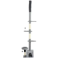 PawHut Floor to Ceiling Cat Tree, 4 Tiers Tall Kitty Climbing Tower with Scratching Post, Adjustable Height 87-100"(m-2)