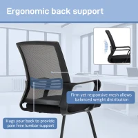 HOMCOM Ergonomic Desk Chair No Wheels, Padded Mesh Office Reception Chair with Sled Base, Black(m-4)