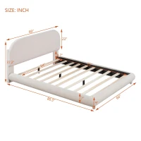 Full Size Upholstered Bed with Curved Headboard and Footboard, Sturdy Bedboard with Plywood & MDF Frame, 80.5'' L x 60'' W x 37'' H, Beige(m-3)