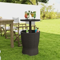 Outsunny 11 Gallon Patio Cooler Side Table, Outdoor Cooler Bar Table with Height Adjustable Top, Drainage Plug, Brown(m-8)