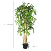 Outsunny 5FT Artificial Bamboo Tree, Fake Plant with 1095 Leaves, Greenery Plant in Nursery Pot for Indoor, Green(m-3)