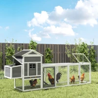PawHut 117" Extra Large Chicken Coop with Asphalt Roof, Wooden Hen House with Slide-out Tray, Quail Hutch with Nesting Box, Grey(m-9)