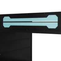 Full Size Wood Loft Bed with Integrated Desk and RGB Lighting, Esports-Style Bed with Multi-Tier Shelves, 93.5'' L x 55.5'' W x 65'' H, Blue(m-9)