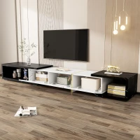 Modern TV Cabinet with Rotating Function and Spacious Storage, Extendable TV Stand for living spaces, 102.5'' L x 16'' W x 12'' H, Black+White(m-4)