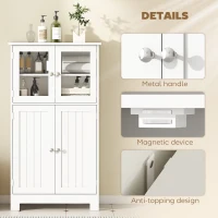 kleankin Bathroom Floor Storage Cabinet with Tempered Glass Doors and Adjustable Shelf, Kitchen Cupboard, Free Standing Organizer for Living Room Entryway, White(m-6)
