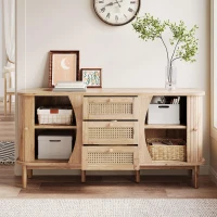 Versatile Sideboard with 3 Drawers, 2 Doors and Adjustable Shelves, Stylish Cabinet for Living or Dining Room,55.5'' L x 16'' W x 30'' H, Wood(m-5)