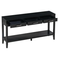 Farmhouse Entryway Table with Wide Top and Open Bottom Shelf, Minimalist Console with Adjustable Feet, 59'' L x 14'' W x 31.5'' H, Black(m-2)