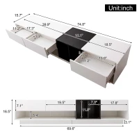 Modern TV Cabinet with 3 Drawers & 2 Open Compartments, Sturdy TV Stand for Contemporary Homes, 75'' L x 15.5'' W x 16.5'' H, Black+White(m-3)