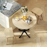 HOMCOM Dining Table for 2-4 People, Modern Round Kitchen Table with Pedestal Steel Base, 80cm, Natural Wood and Black(m-10)