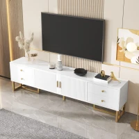 Modern TV Cabinet with Textured Doors, 4 Drawers & 2 Cabinets, Solid TV Stand with Metal Handles and Legs, 69'' L x 12'' W x 17.5'' H, White(m-4)